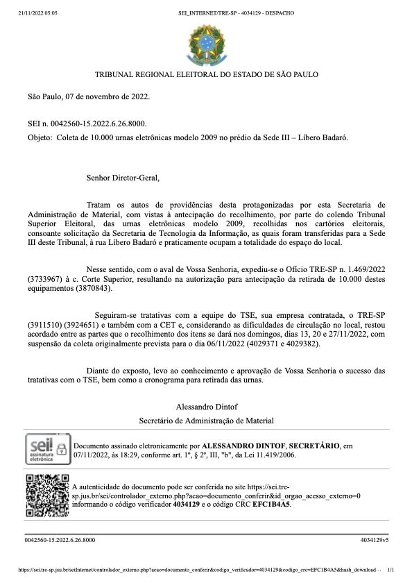 MOVIMENTAÇÃO DAS URNAS